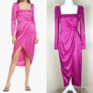 Saylor Britta Dress Womens Small Magenta Pink Midi Long Sleeve Square Neck